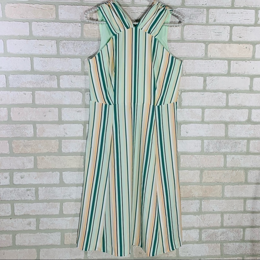 Ann Taylor Factory NWT Striped Herbal Green Halter Midi Dress Size 4P - Picture 3 of 12